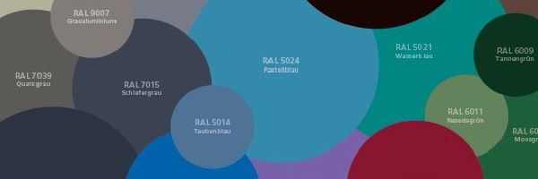 Verschiedene RAL-Farben als Blasen zur Auswahl.
